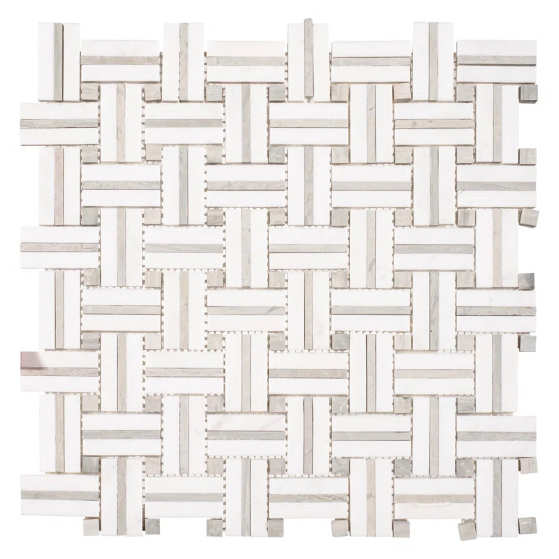 Fabrique 1" x 2" Natural Stone Marble Basketweave Kitchen Backsplash, Bathroom Mosaic Wall and Fl... | Wayfair North America