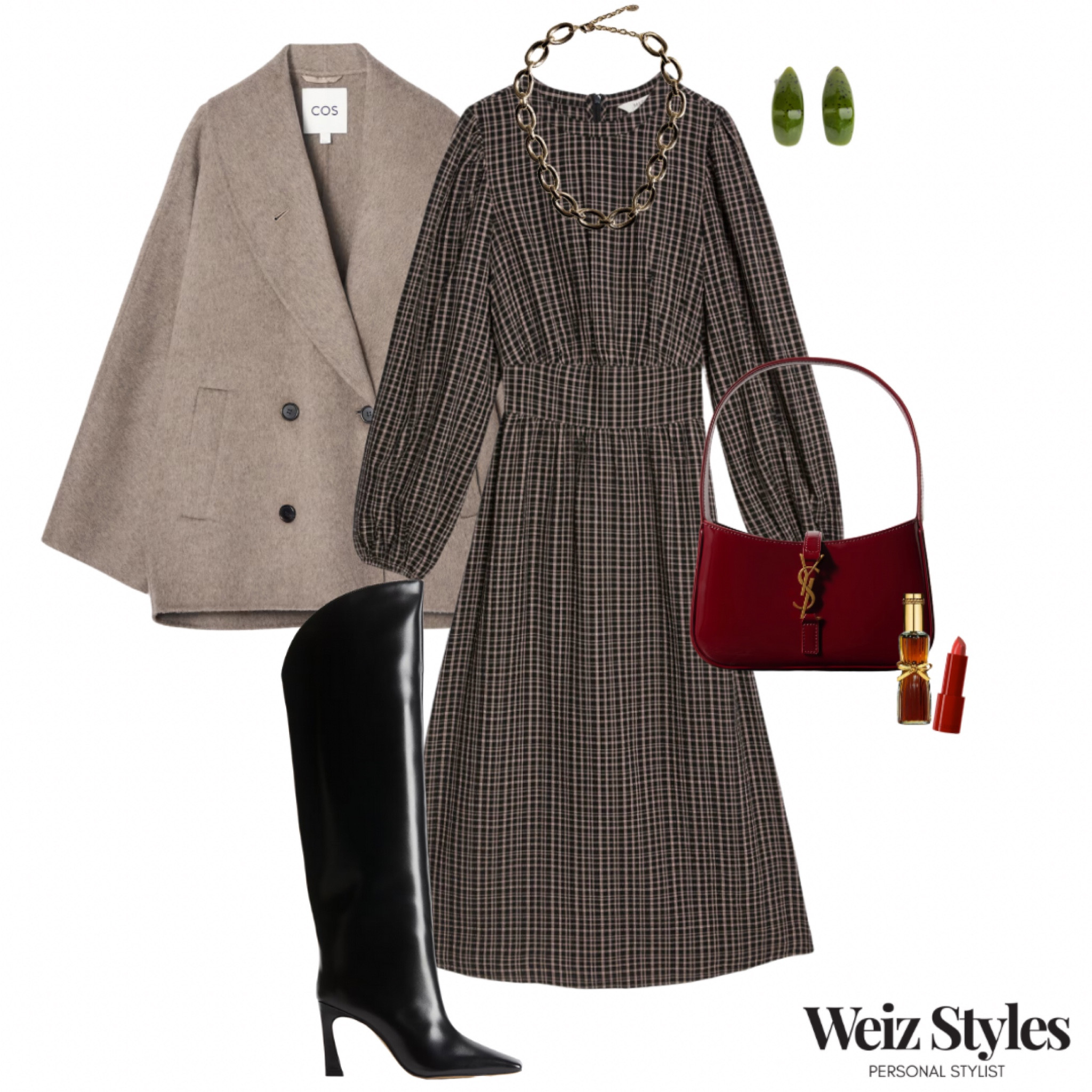 A sophisticated and feminine outfit for you today! I love the long sleeved check dress paired with the knee high patent black boots, a classic combination that is perfect for Autumn 💃🏻 

Head to www.weizstyles.com to find out how I can help you on your style journey 💖

Louise x

Personal stylist, styling, ootd, neutral aesthetic, London, Weiz styles, shopping, outfit of the day, uk, confident, handbag, bag, perfume, fragrance, lipstick, lip, elevate your style, feel good, flat lay, shopping, high street, designer, ltk, autumn, autumnal, knee high boots, heels, heeled, black patent, long sleeved, maxi dress, midi dress, check, pea coat, felt, brown, black, red, rich, gold necklace, green earrings, red handbag, red lipstick, lippy, feminine, womenswear, stylish, chic, elegant, sophisticated, trendy, trend, elevate, elevated, shopping, shop, stylish 

#LTKautumn #FashionMonth #LTKuk