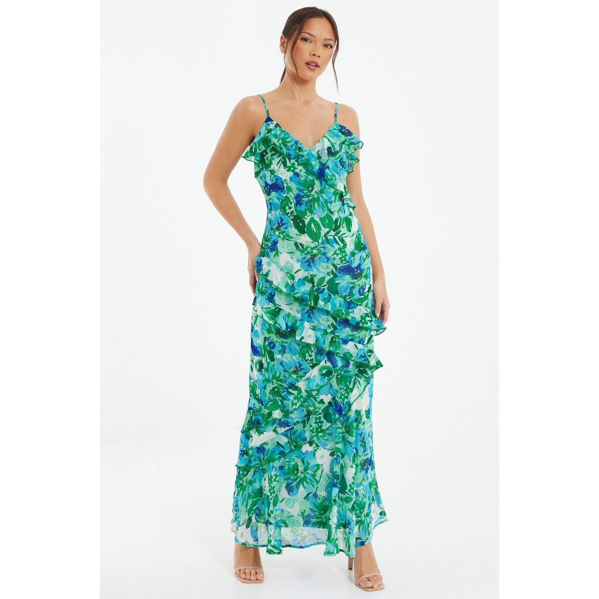 QUIZ Women's Chiffon Floral Frill Maxi Dress | Target
