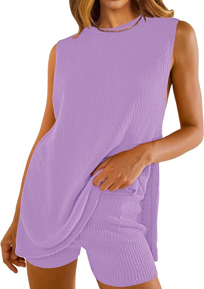 NENONA Women's Summer Sleeveless Sweater Sets Casual Knit Tunic Tops and Shorts 2 Piece Outfits | Amazon (US)