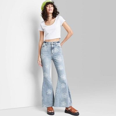 Women's Super-High Rise Extreme Flare Jeans - Wild Fable™ Light Blue Floral | Target
