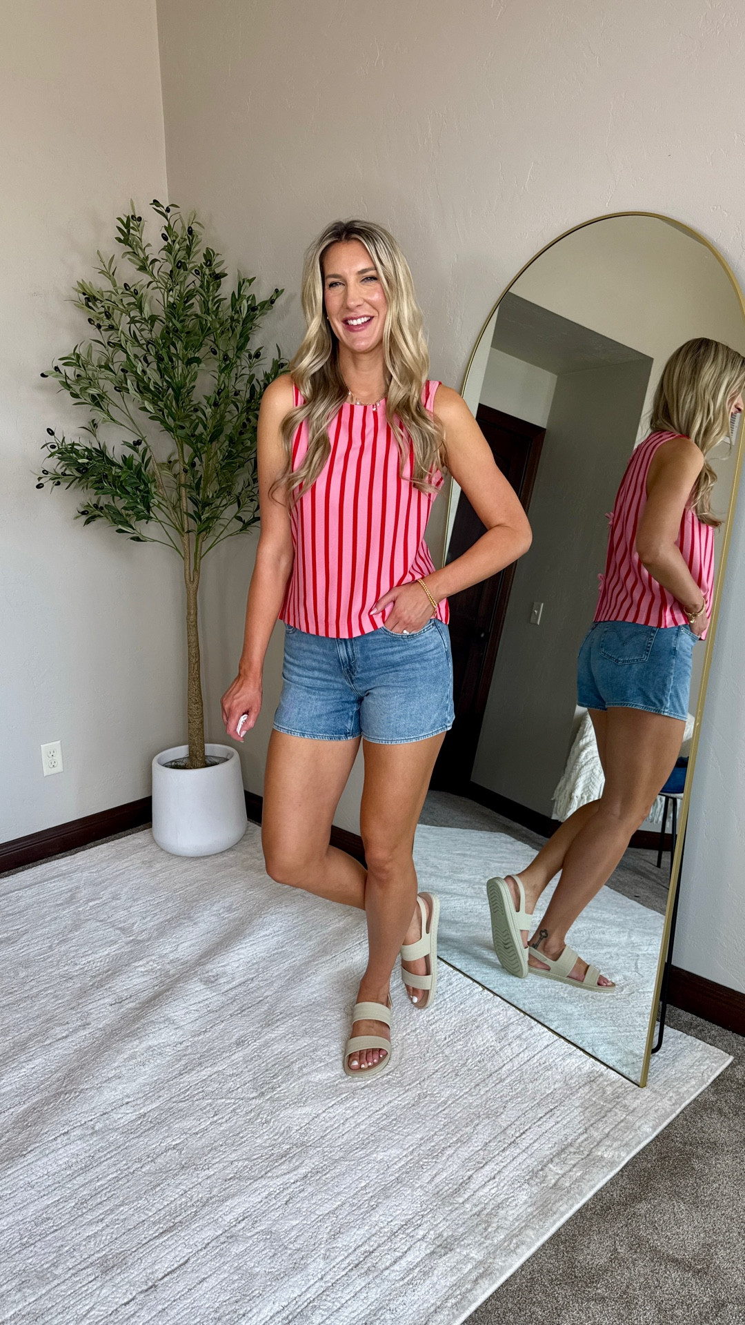  Wesring my true 29 waist. I feel these fit very true to size! Wearing true m except sized up one in Brown stripe tank as I feel this brand runs small. Brown tank has built-in pads and shelf bra 

Viral cinch waist denim now in shorts! Jean shorts, summer style, tank,

#LTKSeasonal #LTKMidsize #LTKTall