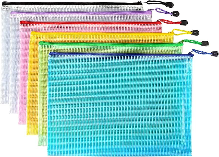 6 Pack Mesh Zipper Pouch Document Bag Waterproof Zip File Folders for School Office Supplies Trav... | Amazon (US)