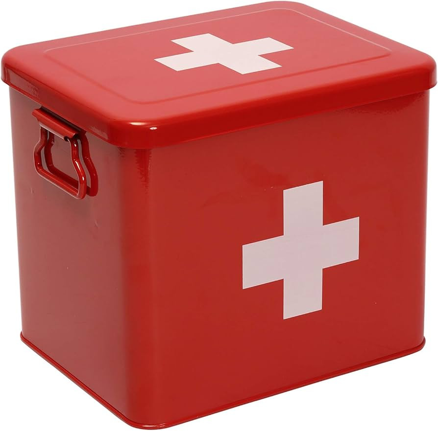 First Aid Kit, First Aid Medicine Supplies Bin - 2-Tier Metal Medicine Storage Tin, First Aid Box... | Amazon (US)