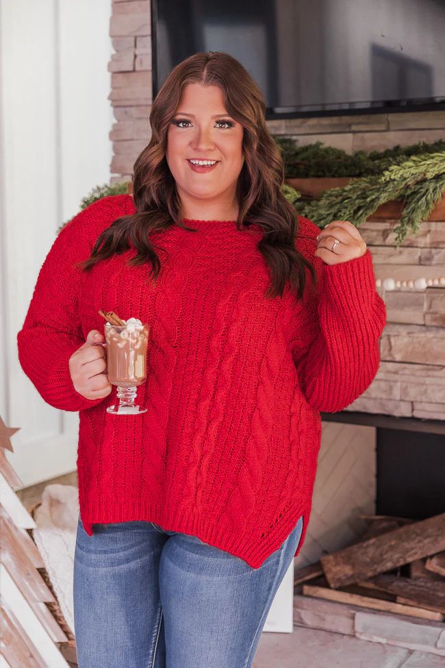 Alone With You Red Cable Knit Sweater | The Pink Lily Boutique