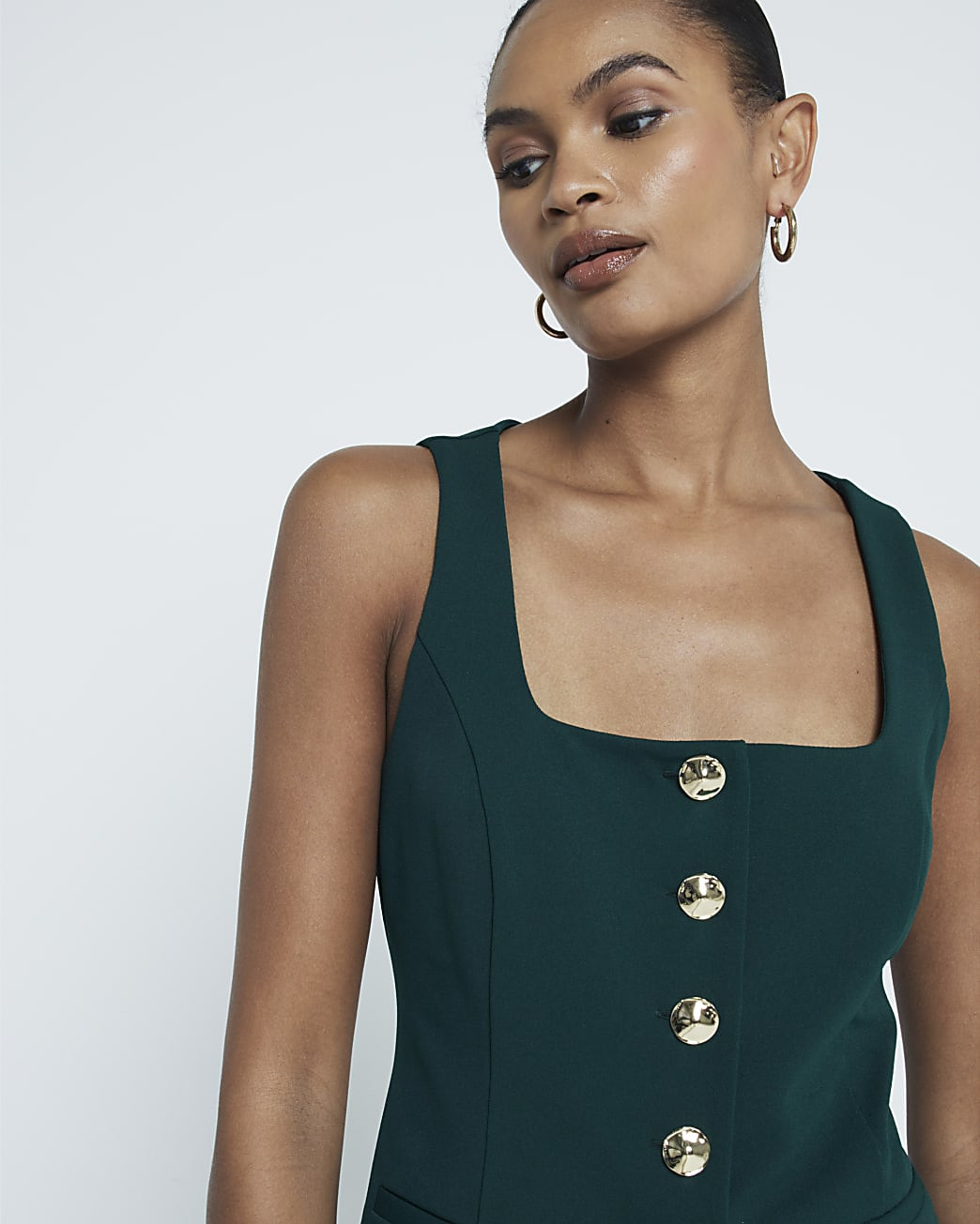 Green Short Sleeve Square Neck Waistcoat | River Island UK & IE