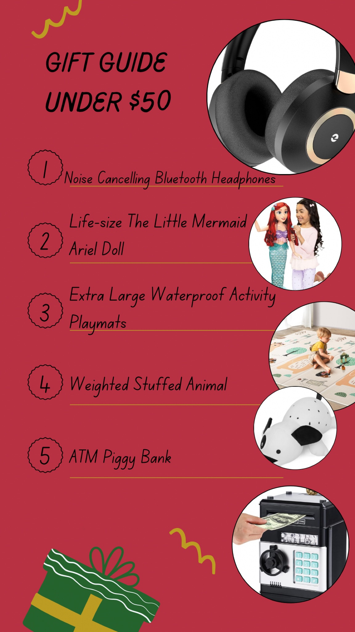 Last minute Christmas gifts for kids. All quick ship from Amazon and are under $50

Noise cancelling headphones phones
Life size doll
Playmat
Weighted stuffed animal 
ATM piggy bank 

#LTKGiftGuide #LTKkids #LTKfindsunder50
