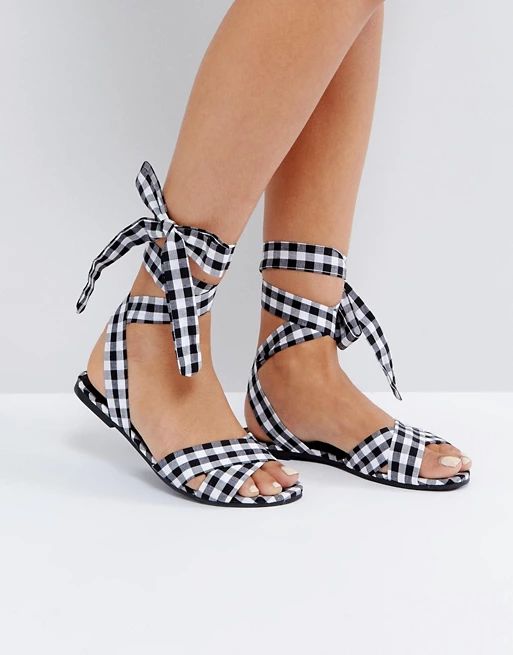 New Look Gingham Lace Up Flat Sandal | ASOS US