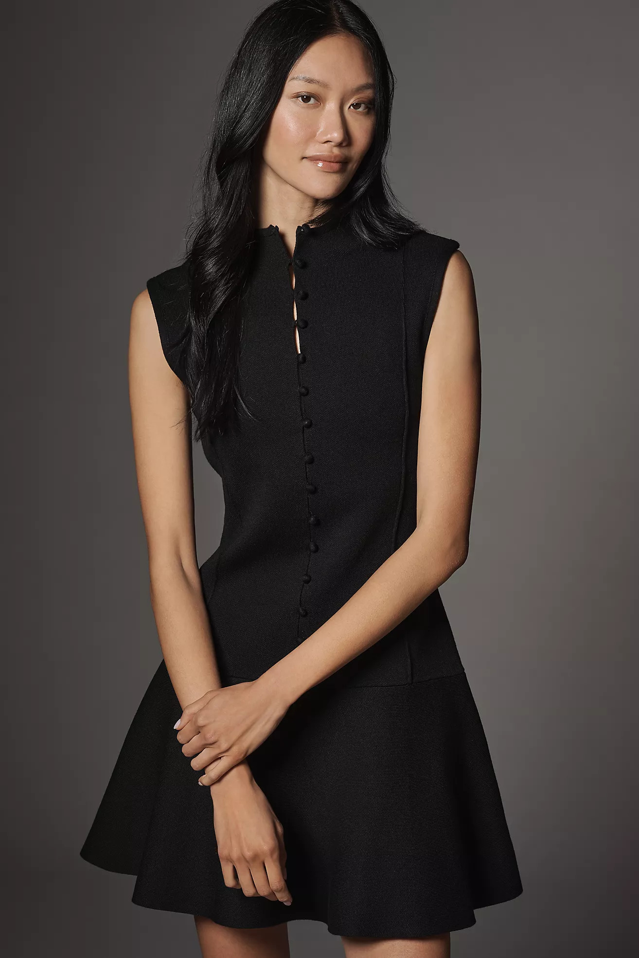 By Anthropologie Mock-Neck Button-Front Sweater Mini Dress | Anthropologie (US)