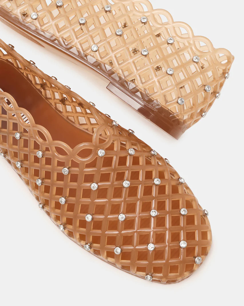 GROVE Tan Rhinestones Square-Toe Jelly Women's Flat | Steve Madden (US)