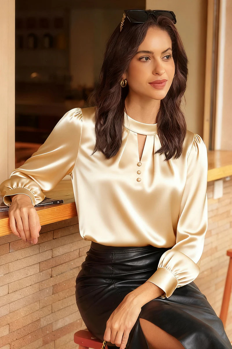 GK Women Straight Tops OL Comfy Long Sleeve Half High Neck Pullover To | GRACE KARIN