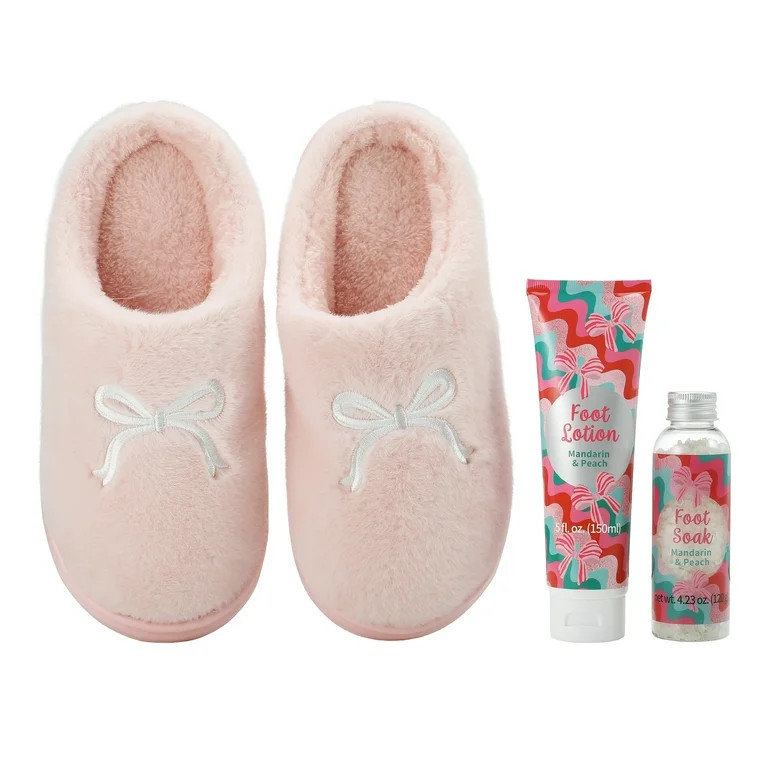 Foot Care Gift 3 Pieces Set for Women with Fluffy Slippers, Foot Lotion, and Foot Soak-Pink | Walmart (US)
