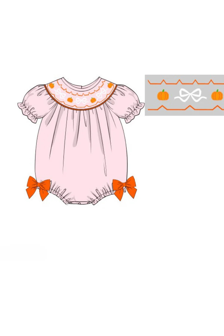 Pre-Order Smocked Pique Bow Pumpkin Bubble | The Smocked Flamingo