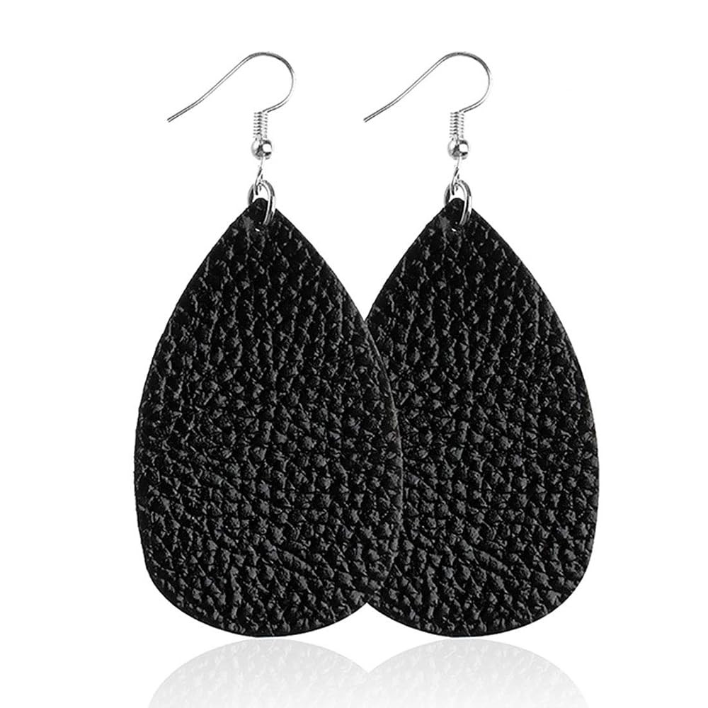 ROSTIVO Leather Earrings for Women Teardrop Leather Earrings Simple Dangle Earrings (Black) | Amazon (US)