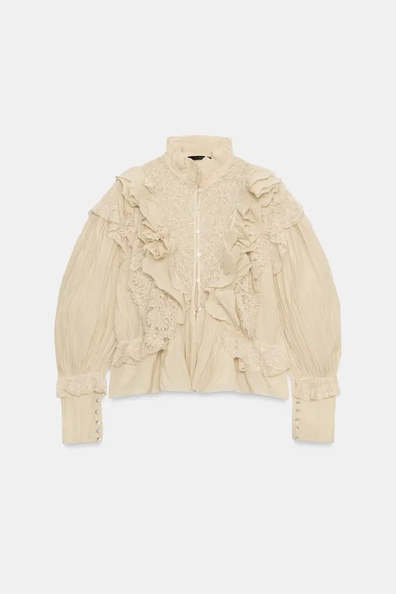 ZARA WOMAN COLLECTIONShirt made from a cotton blend yarn. Featuring a high neck and long sleeves.... | Zara DE