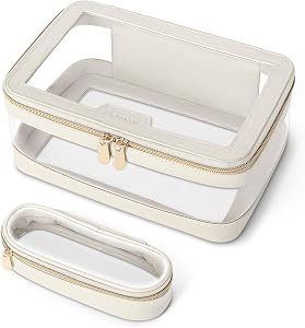 Travel Clear Makeup Bag with Makeup Brush Bag, Leather Makeup Case Toiletry Bag, Portable Cosmeti... | Amazon (US)