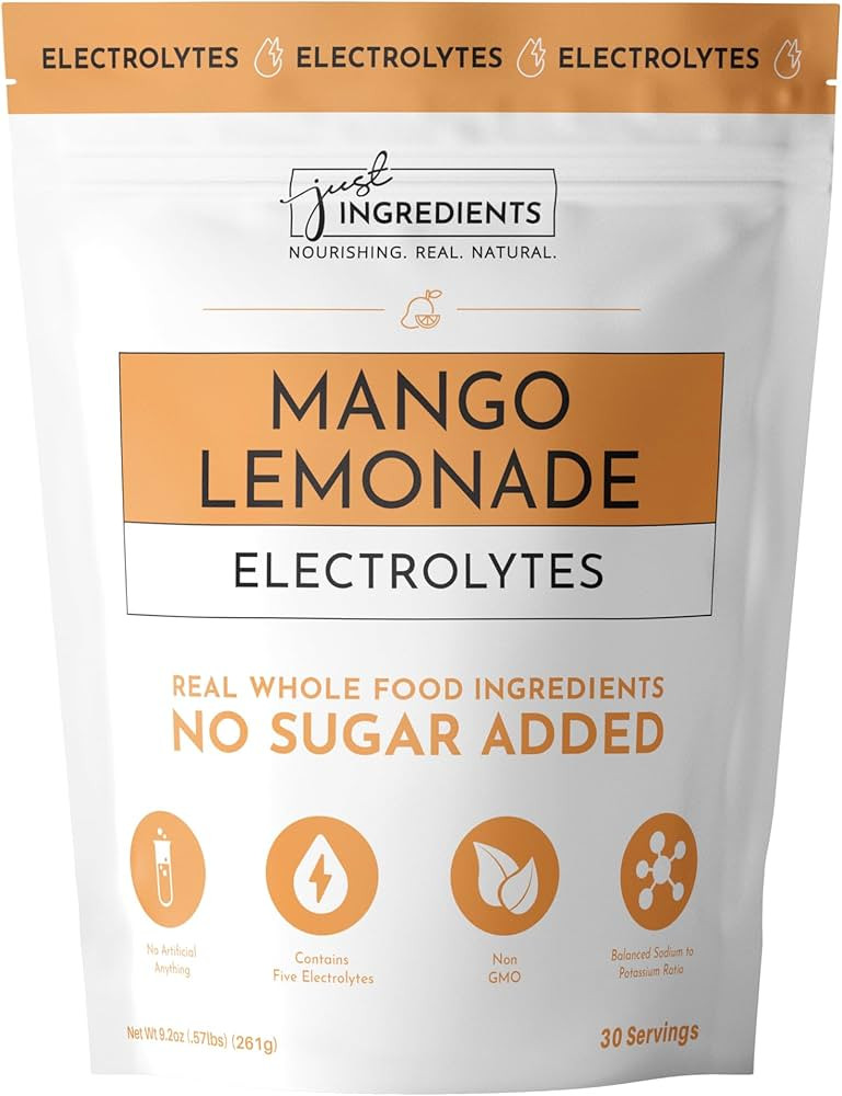 JUST INGREDIENTS Mango Lemonade Electrolyte Drink Mix - Coconut Water, Sea Salt, Trace Minerals -... | Amazon (US)