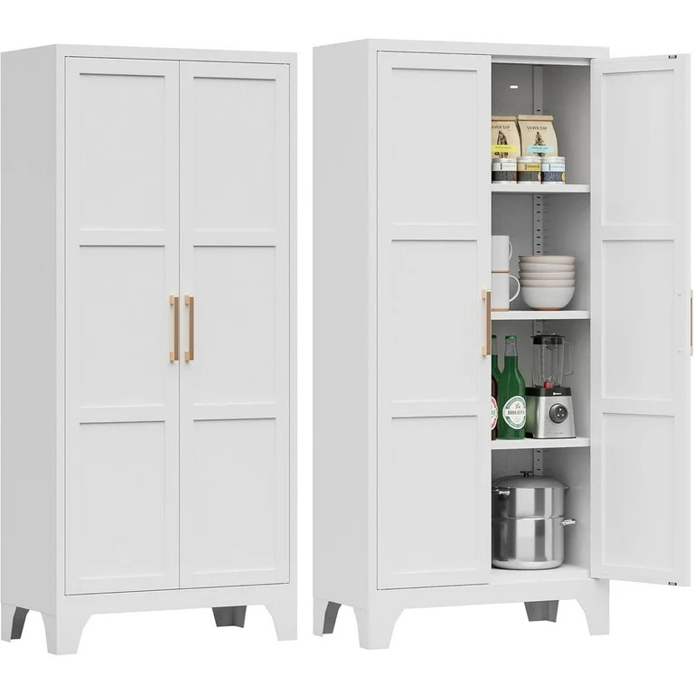Pantry Cabinet,Kitchen Pantry Storage Cabinet with Doors and Adjustable Shelves,White Metal Kitch... | Walmart (US)