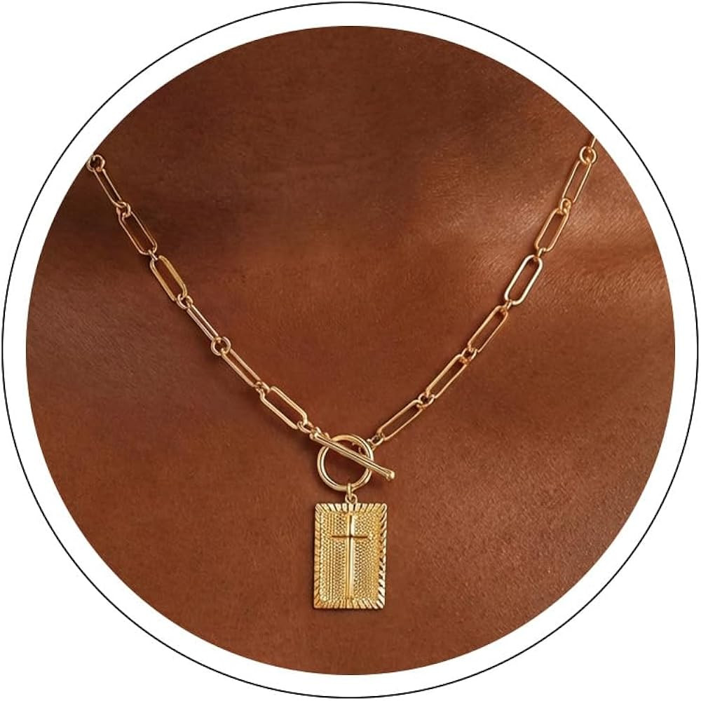 Moodear Cross Necklace for Women Trendy Chunky 14K Gold Plated/Silver Plated Cross Pendant Neckla... | Amazon (US)
