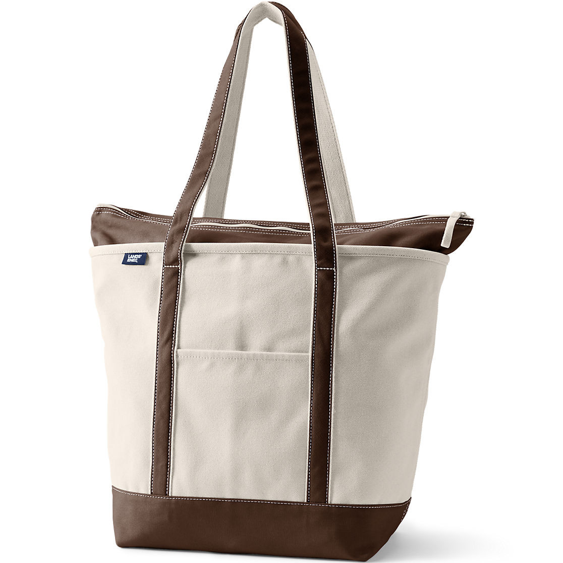 Large 5 Pocket Zip Top Long Handle Canvas Tote Bag | Lands' End (US)