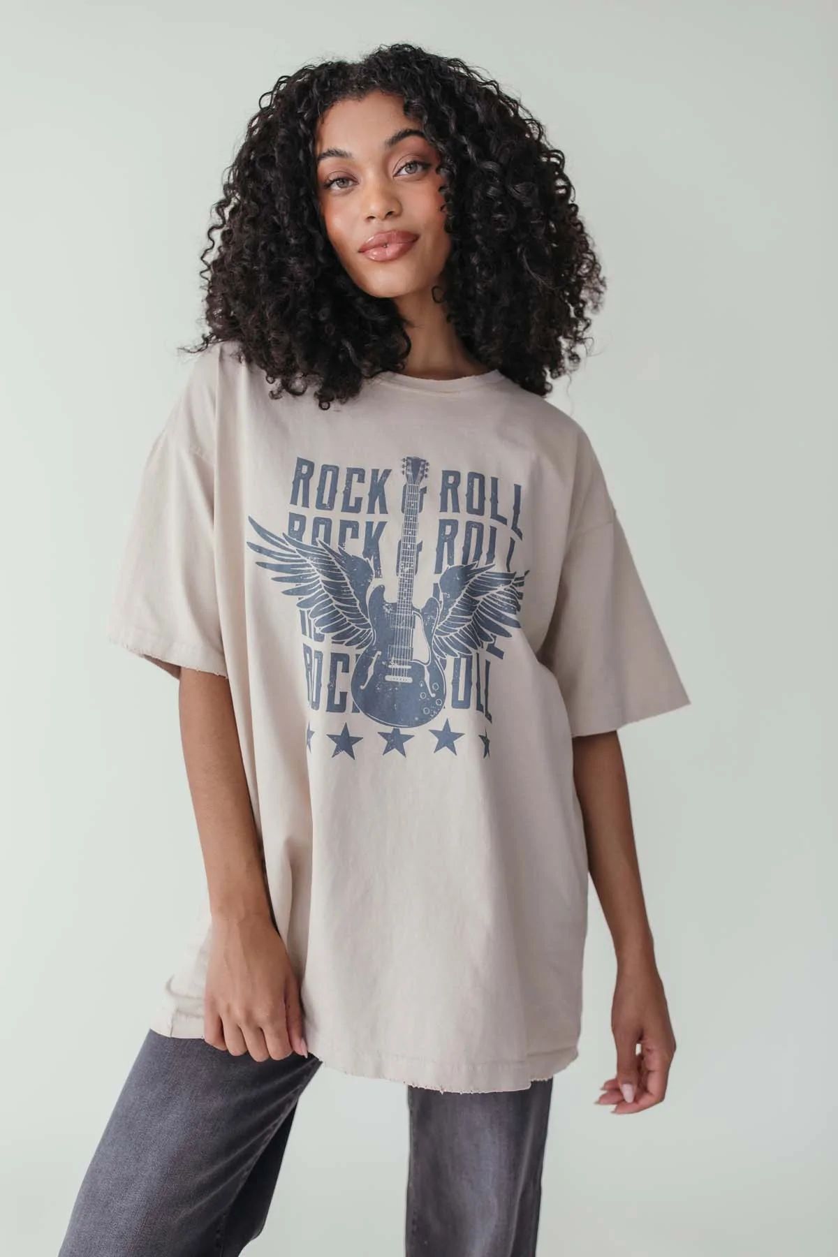 Ember Beige Rock & Roll Oversized Graphic Tee | The Post