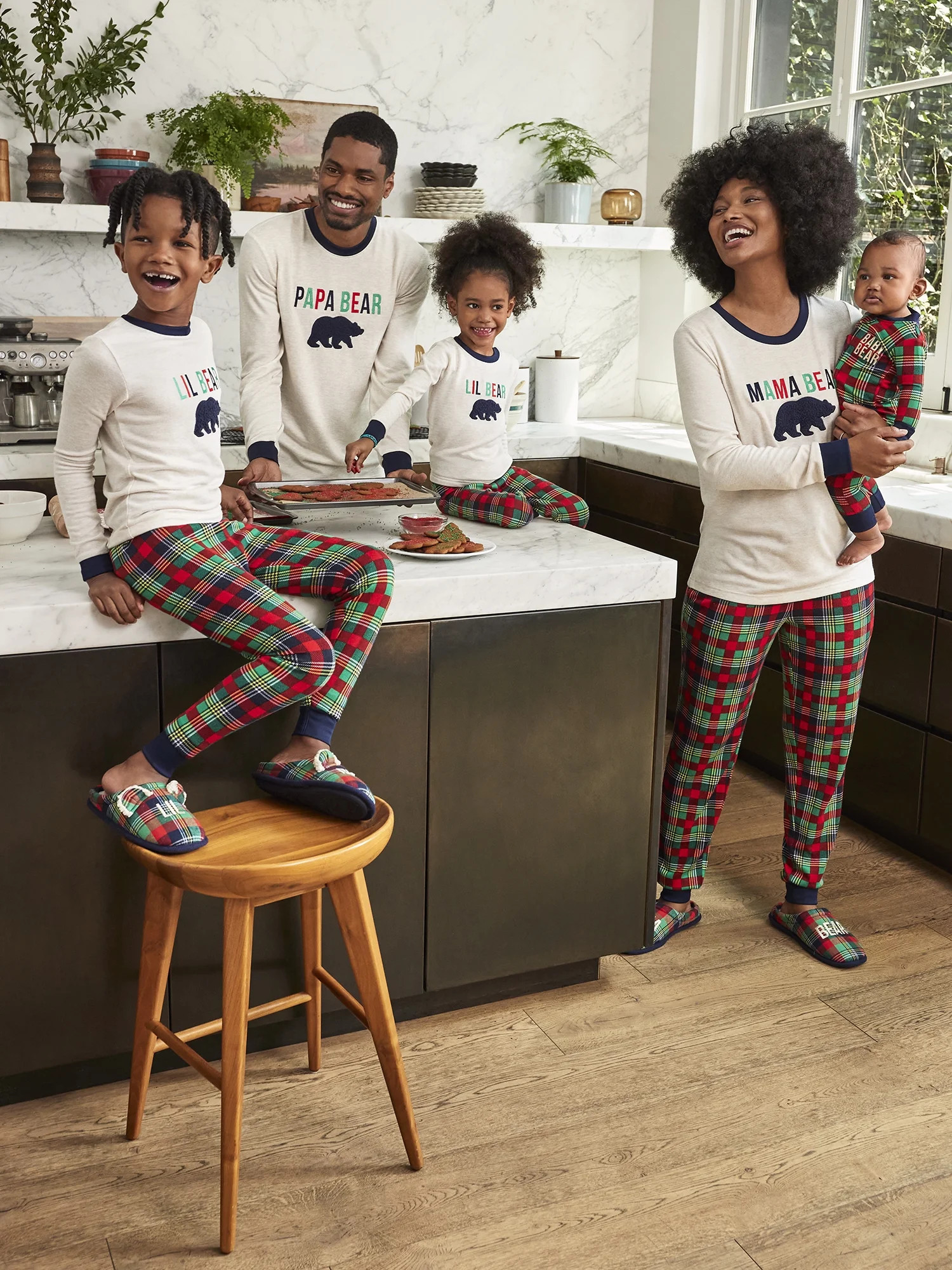 Dearfoams Baby Unisex Plaid Bear Matching Family Pajamas, 1-Piece, Sizes 6M-18M | Walmart (US)