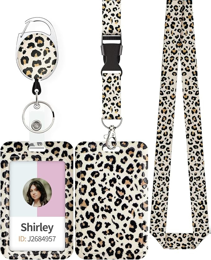 Uniclife Fashionable Sliding Badge Holder Leopard Print with Reel | Retractable carabiner clip, d... | Amazon (US)