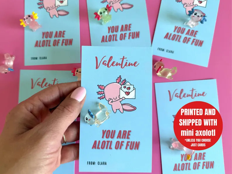 Classroom Valentine Favors Axolotl School Valentine Alotl of Fun Valentine Handout for Kids - Ets... | Etsy (US)