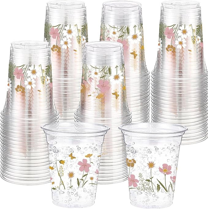 Hushee 60 Pcs Boho Floral Cups with Spring Summer Flower 16 oz Wildflowers Plastic Disposable Dri... | Amazon (US)