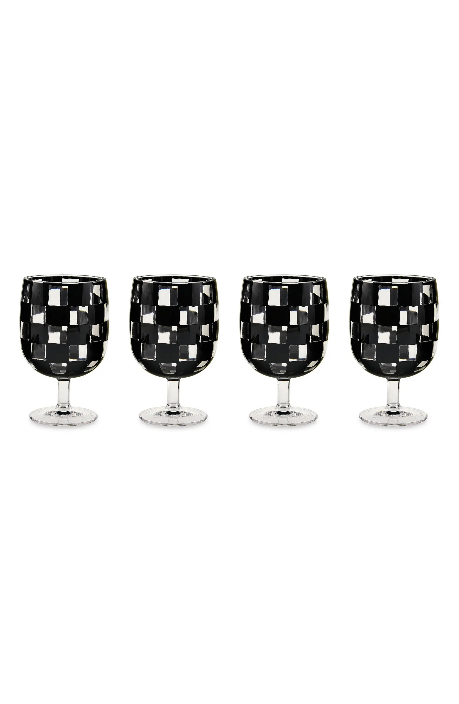 MACKENZIE CHILDS Set of 4 Black Check Acrylic Water Goblets | Nordstrom | Nordstrom