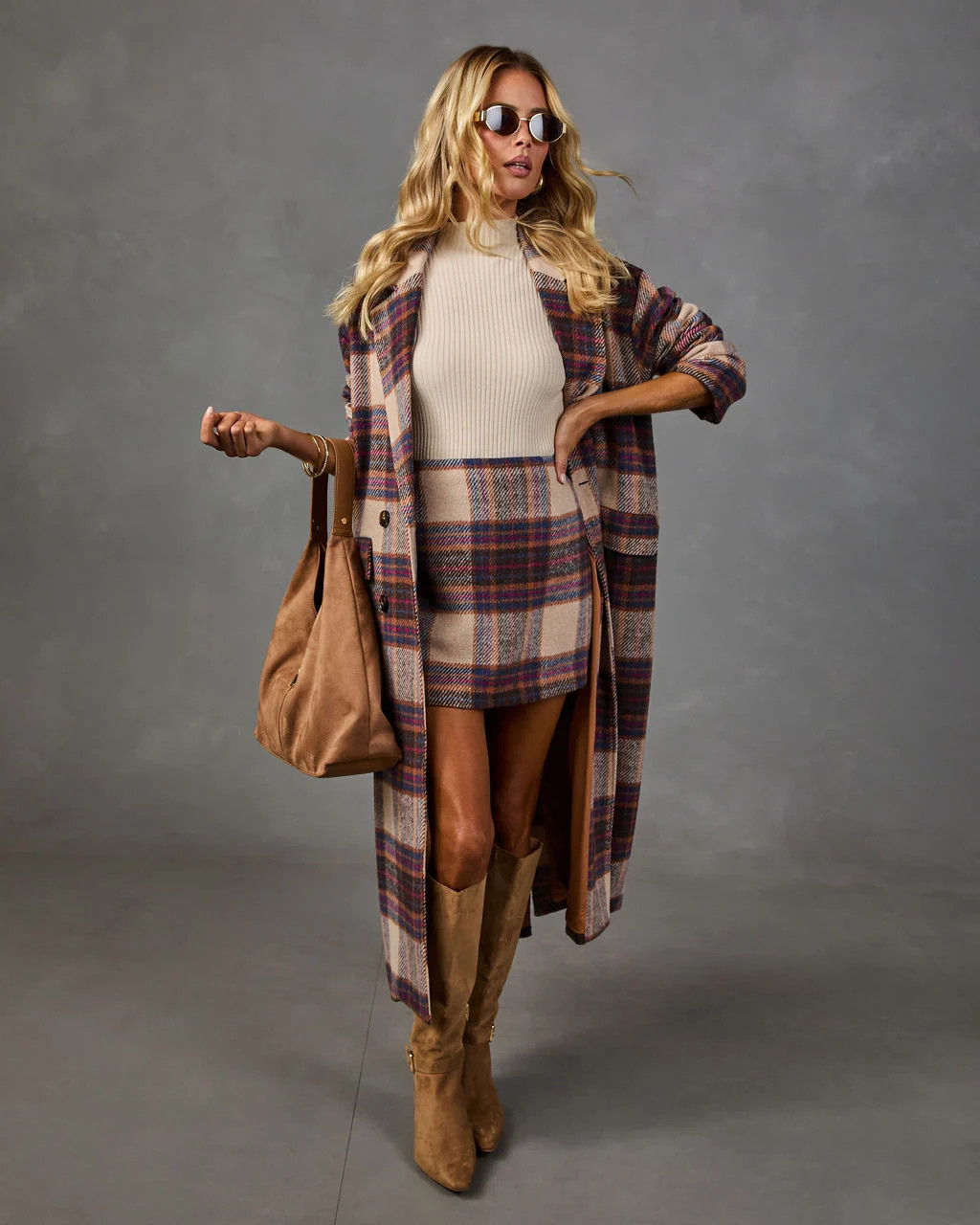 Prep Social Double Breasted Plaid Longline Coat | VICI