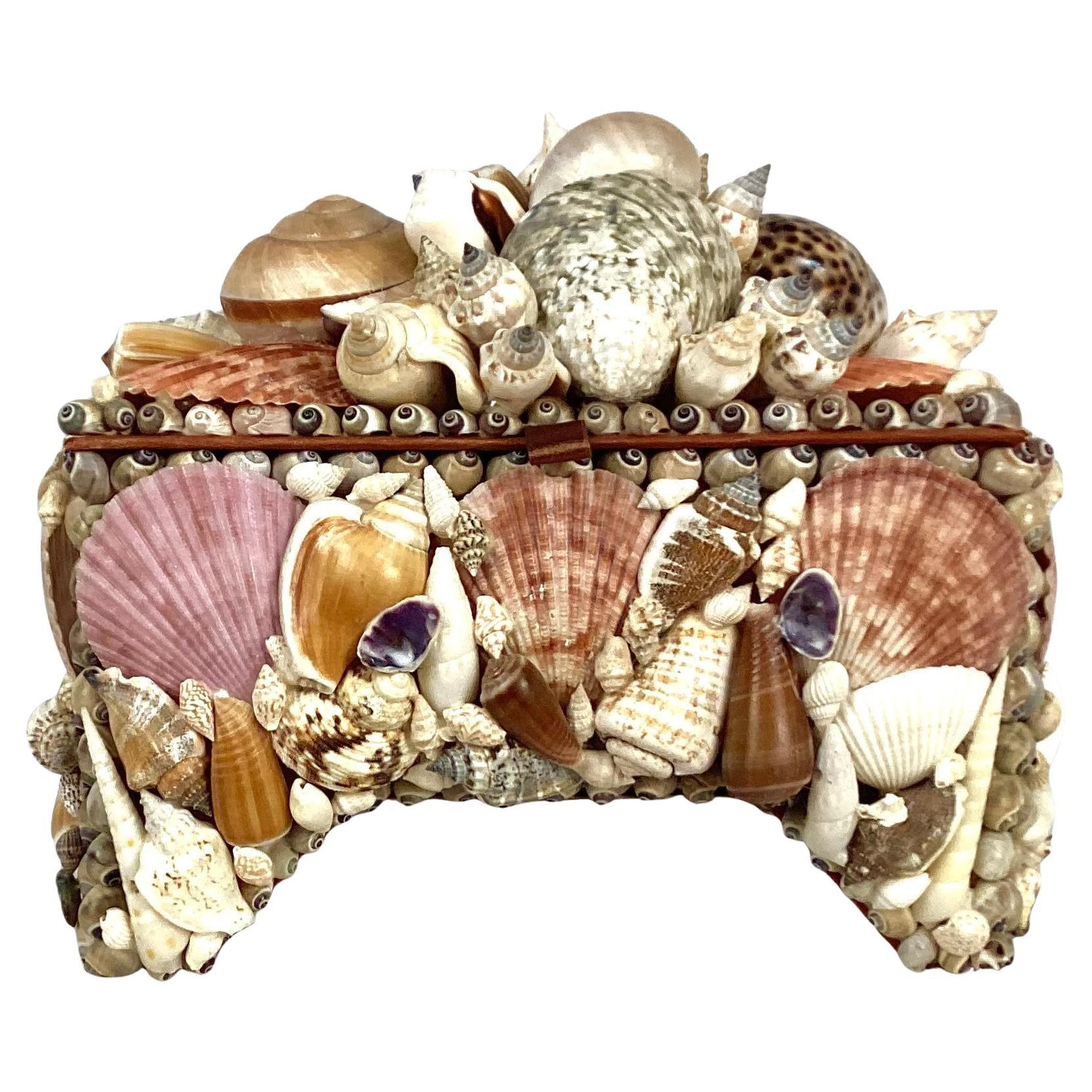 Seashell Encrusted Jewelry Box, Vintage Coastal | 1stDibs