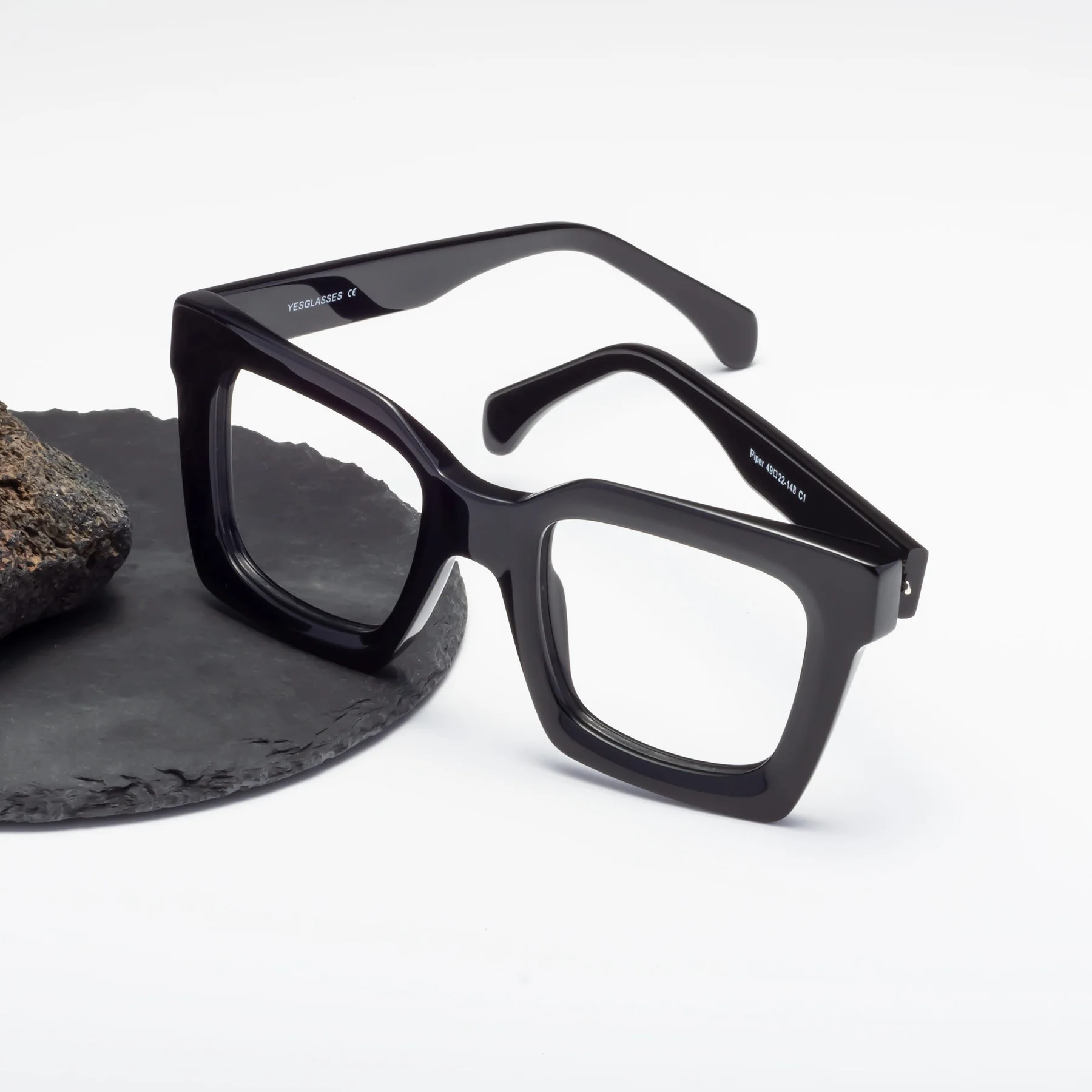 Black Oversized Thick Square Eyeglasses - Piper | Yesglasses
