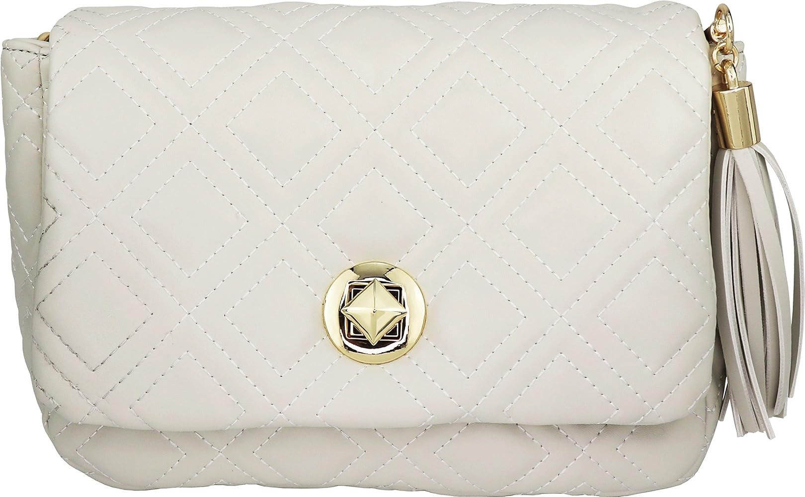 Vegan Quilted Flap-Over Crossbody Bag with Chain Strap and Tassel Accent | Amazon (US)