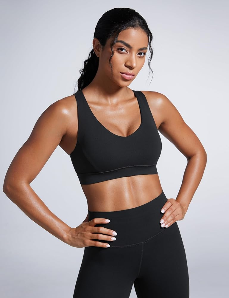 CRZ YOGA Womens Butterbreeze Criss Cross Back Sports Bra - V Neck Adjustable Straps Padded Wirele... | Amazon (US)