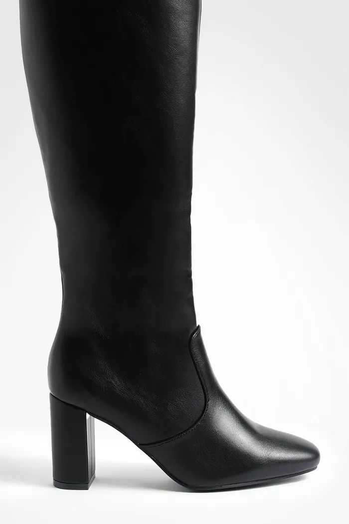 Straight Block Heel Knee High Boots | boohoo (US & Canada)