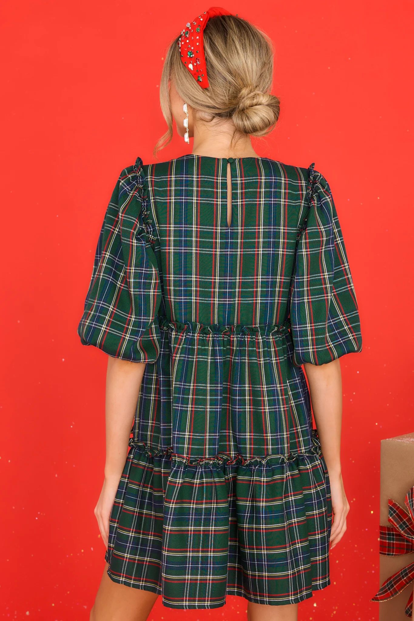 The Gift Of You Hunter Green Plaid Dress | Red Dress 