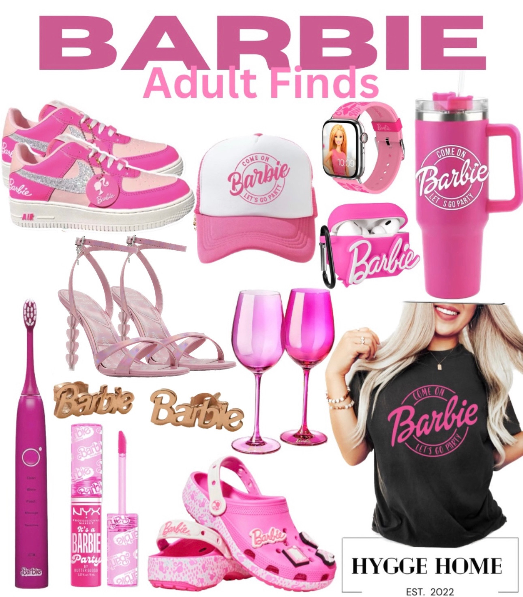 Barbie Adult Item Finds. 
  I linked more clothes, tumblers, toys, etc in my products highlight “Barbie”

•barbie •adult Barbie •AirPod case •lip balm •clothes •barbie shoes •Nike •hat •Stanley •barbie Stanley •crocs •Amazon •kohls •barbie movie •pink •for her •gift idea •toothbrush •hygge home •wine glasses •neiman marcus barbie

#LTKfamily #LTKFind #LTKxNSale