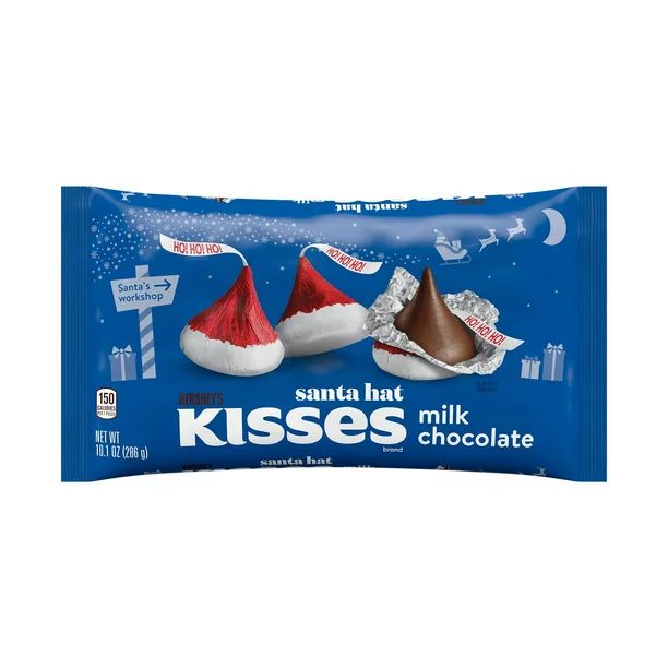 HERSHEY'S, KISSES Santa Hat Milk Chocolate Candy, Holiday, 10.1 oz, Bag - Walmart.com | Walmart (US)