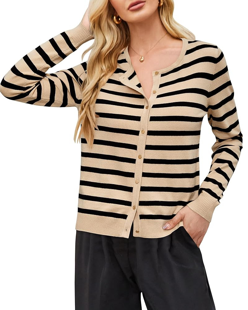 Newshows Women's Lightweight Button Down Cardigan Long Sleeve Casual Crew Neck Soft Knit Cardigan... | Amazon (US)
