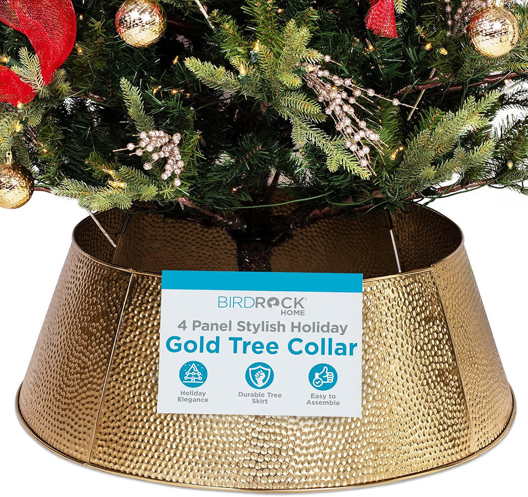 BIRDROCK HOME 4-Panel Hammered Metal Christmas Tree Collar - Stylish Holiday Tree Skirt Alternati... | Amazon (US)