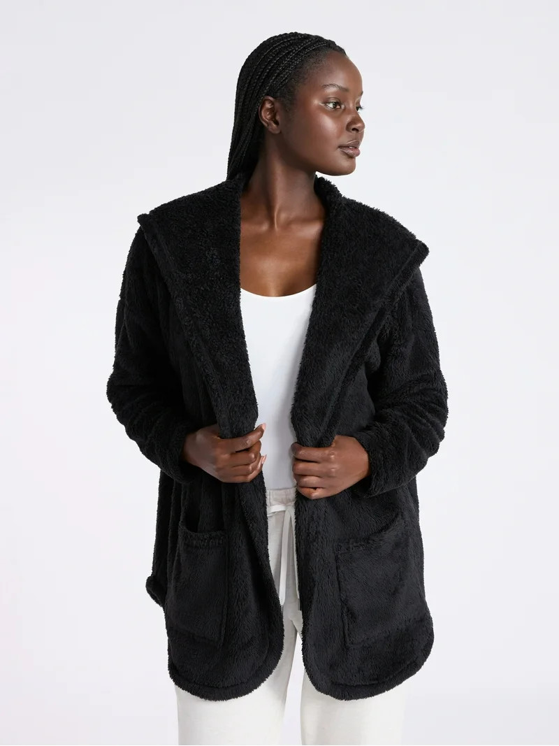 Joyspun Women’s Plush Sleep Cardigan, Size XS-3XL | Walmart (US)