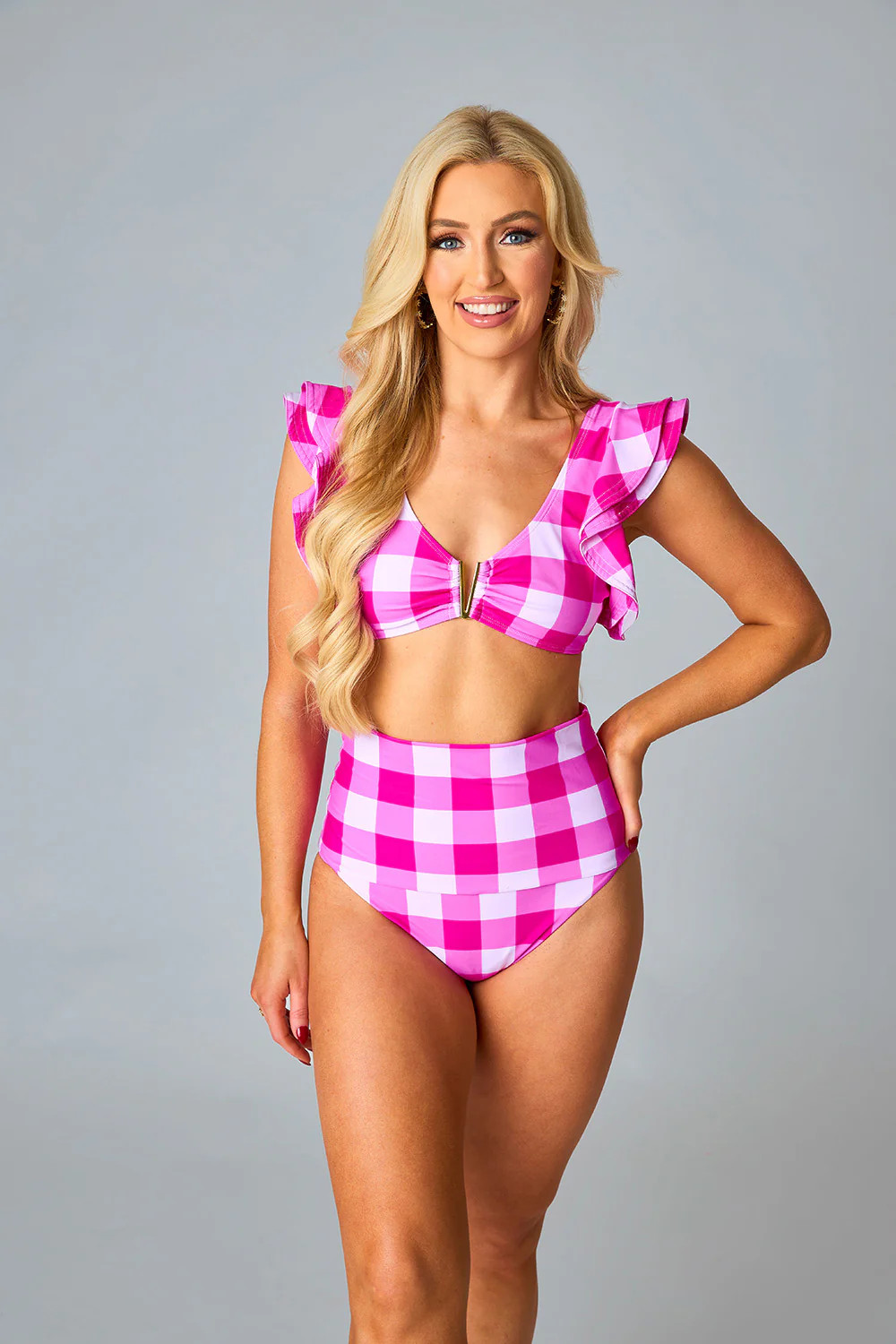 BuddyLove | Marlow Ruffle Shoulder Bikini | Checkerboard | BuddyLove