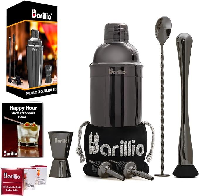 Black Cocktail Shaker Set Bartender Kit by BARILLIO: 24 oz Stainless Steel Martini Mixer, Muddler... | Amazon (US)