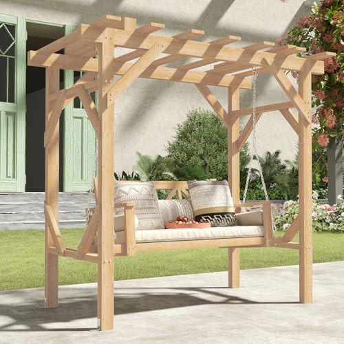 Aoxun Cedar Wood Outdoor Pergola Swing Bench, Porch Swing with Stand, 3-Seat Hammock Patio Swing ... | Amazon (US)