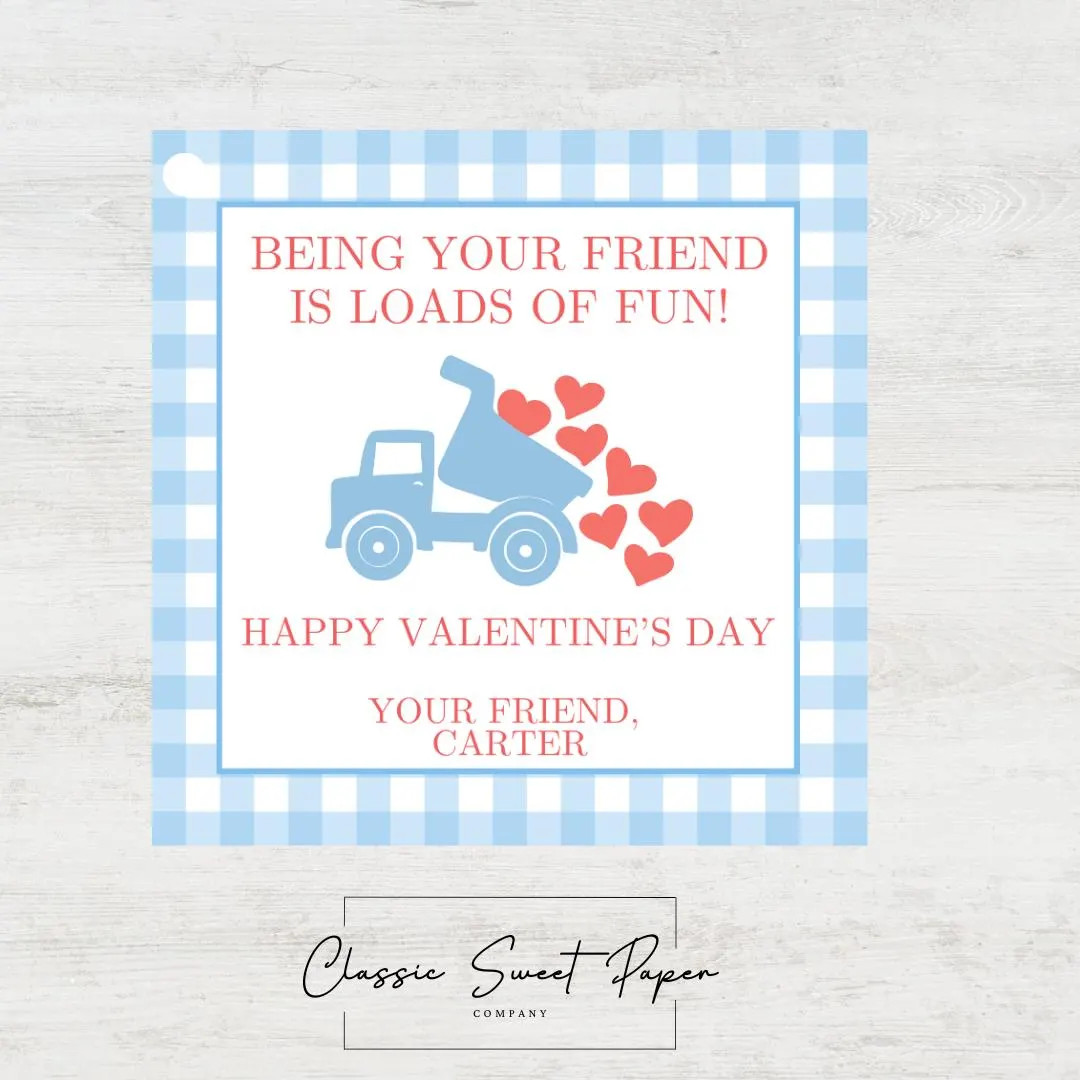 Printable Valentine's Tag I Blue and White Gingham I Dump Truck I Watercolor - Etsy | Etsy (US)