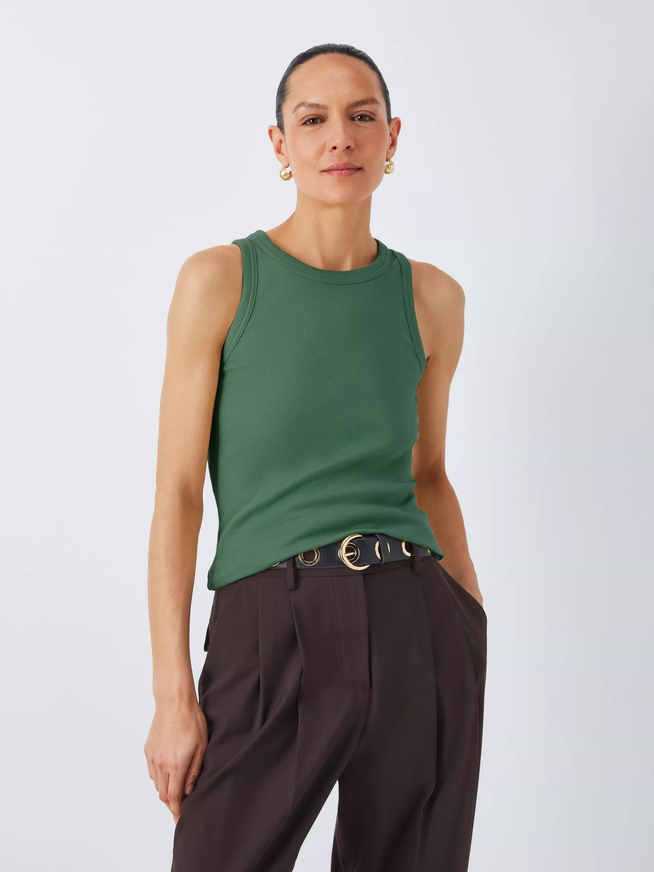John Lewis Ribbed Cotton Vest, Green | John Lewis (UK)