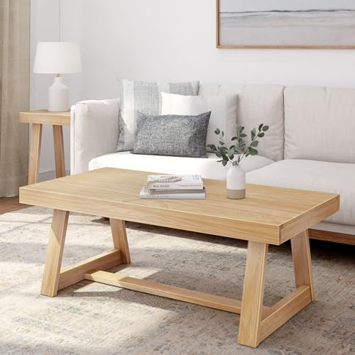 Plank+Beam Classic Rectangular Coffee Table, 48 Inch Farmhouse Coffee Table, Mini Center Tables for Small Spaces, Small Living Space Tea Table, Blonde Wirebrush | Amazon (US)