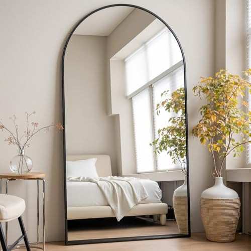 Prywot Arched Full Length Mirror, 71"x30" Free Standing Floor Mirror, Modern Full Body Mirrors with Stand, Wall Mirrors with Aluminum Alloy Frame for Bedroom,Living Room, Black | Amazon (US)
