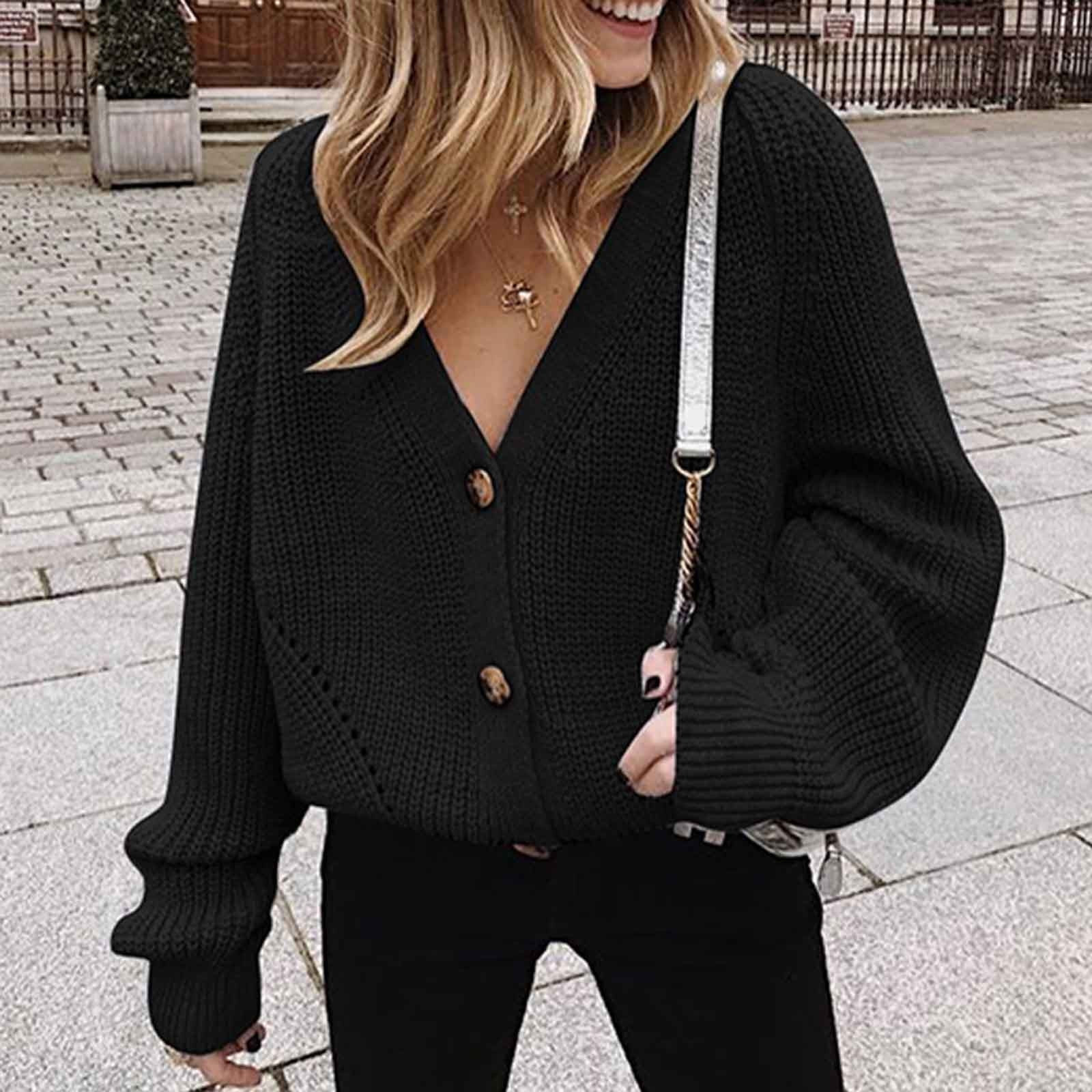 Simua Women's Long Sleeve V Neck Knit Sweater Cardigan 2024 Fall Button Top Cute Soft Ladies Dres... | Walmart (CA)